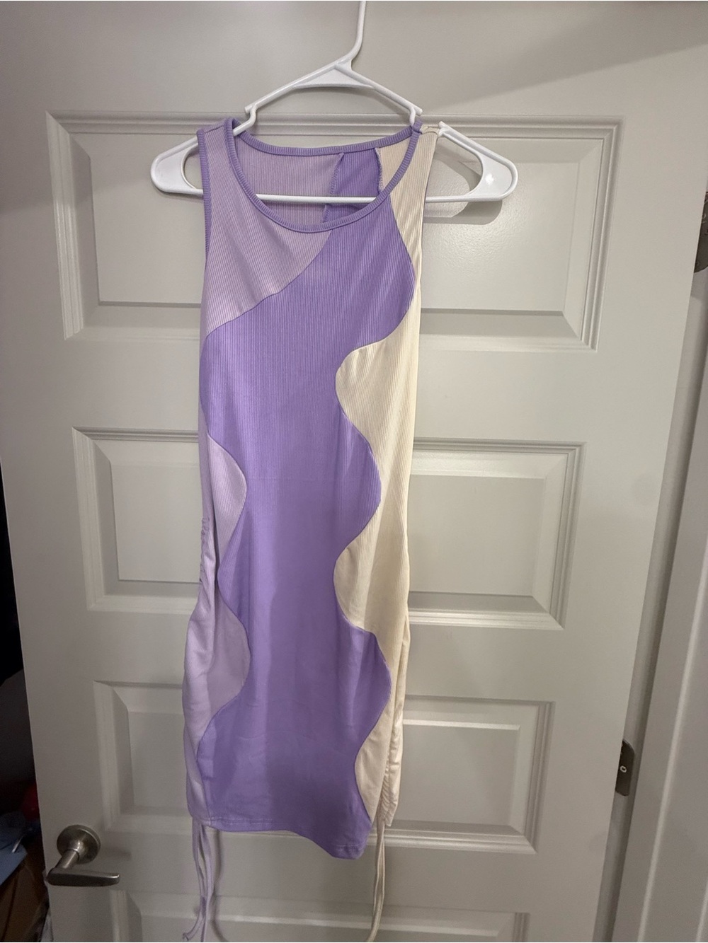 Lavender and Cream Colorblock Midi Dress